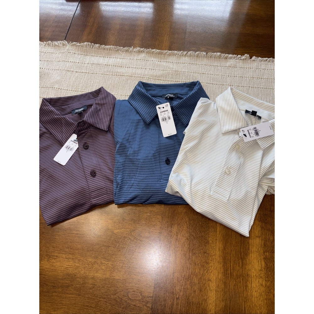 Express Set Of 3 Mens Small Golf Polo Striped NWT
